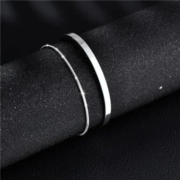 925 Sterling Silver Cuff Snake Box Cuban Link Chain Bangle Bracelet - Picture 6 of 8